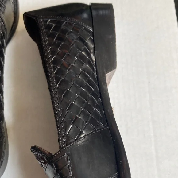 VTG Bragano Cole Haan Men's Black Brown Woven Leather Penny Loafers Italy Sz 11 - Picture 9 of 16